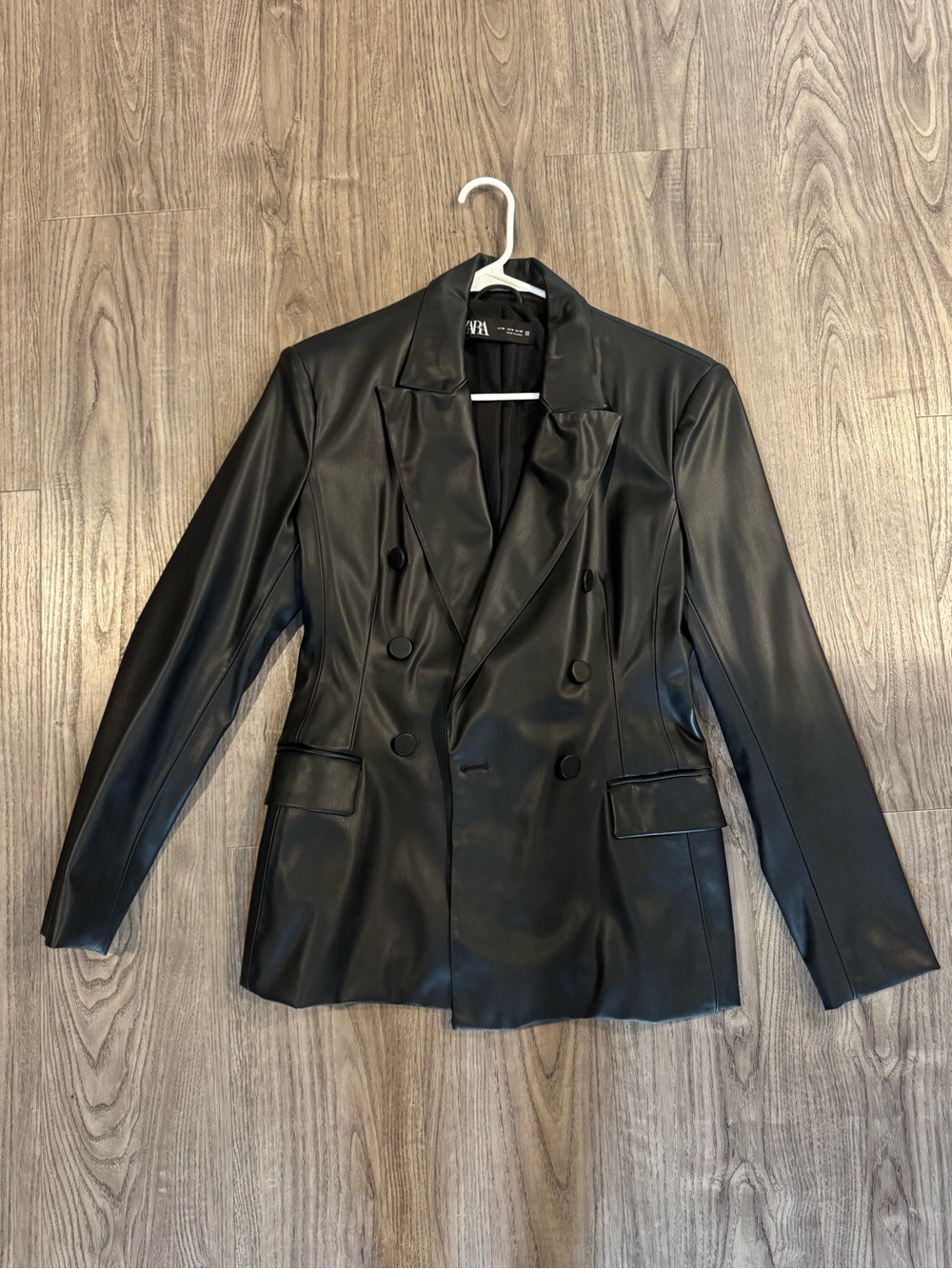ZARA Black Faux Leather Double-Breasted Jacket